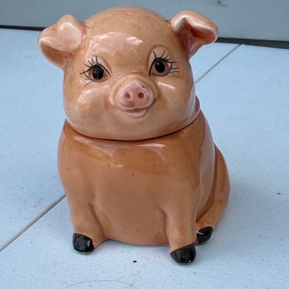 Earthenware Pig Sugar Bowl with Lid Ceramic Kitschy Farmhouse Kitchen Cottage